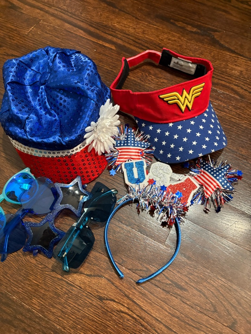 Fourth of July: 2 hats, headband, and 4 sunglasses
